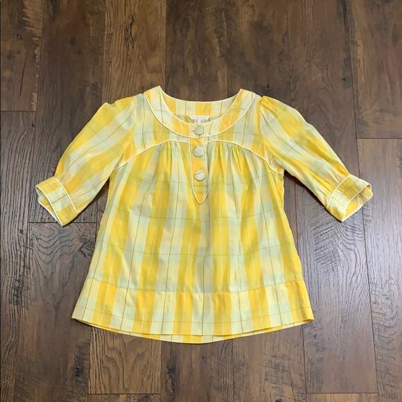 Fcuk jeans yellow plaid pullover top - Picture 1 of 4